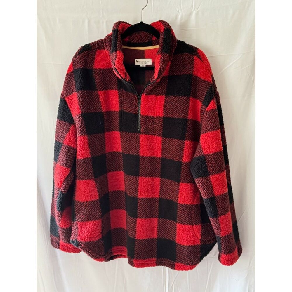 Koolaburra By Ugg Black Red Plaid Soft Fleece 1/4 Zip Plus Size Sweater XXL